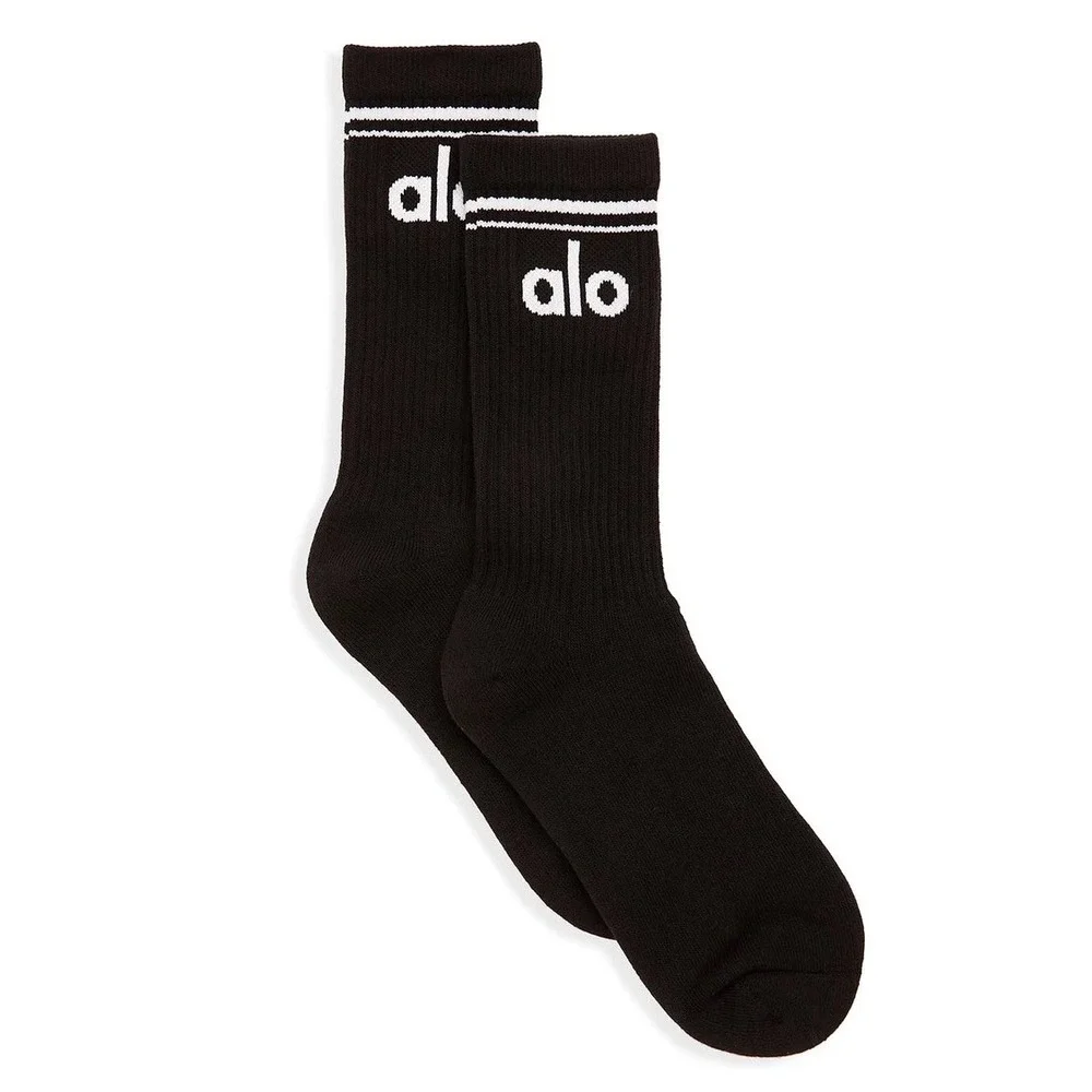Alo Yoga Unisex Throwback Sock Black White Ribbed Crew Socks A0357U Size M NWT